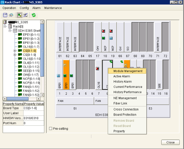 ZXMP S385設(shè)備CS單板在U31網(wǎng)管模塊管理界面各個模塊不可見問題(圖1)